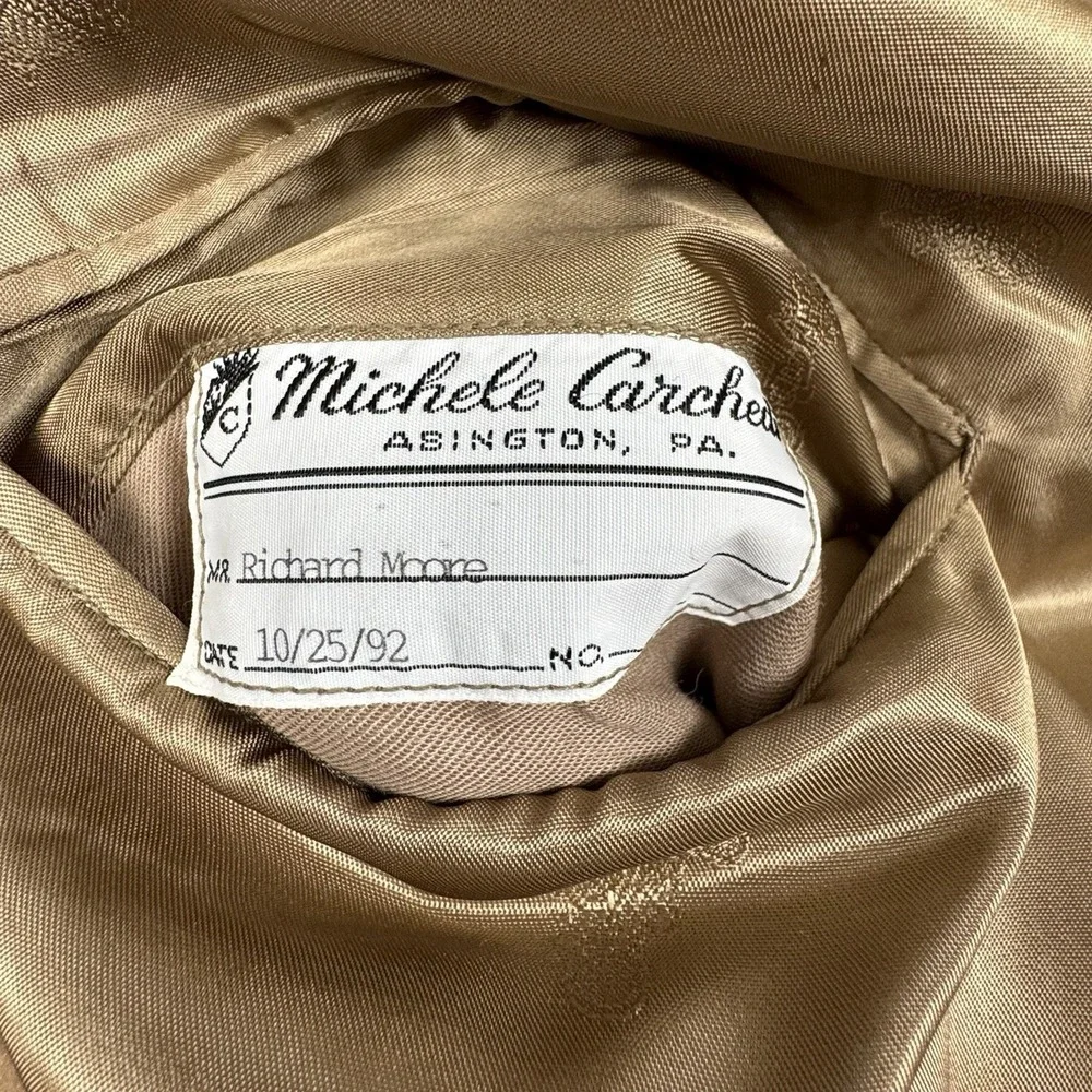 VTG Michele Carchedi Sport Coat 42R Beige Camel Blazer Horn Buttons Bespoke 90's